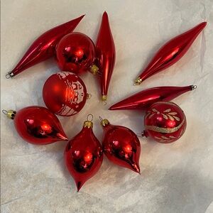 Vintage Red Mercury Icicle Teardrop Germany/Poland Christmas Ornament Set of 10